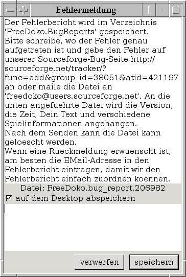 Fehlerbericht Screenshot